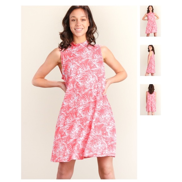 NEW!! Fuchsia Close Neck Printed Swing Dress - Picture 2 of 8